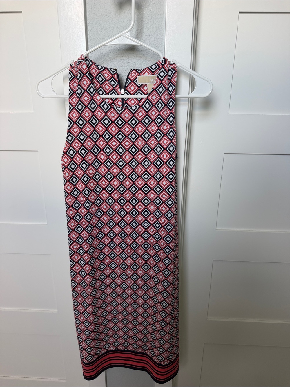 Michael Kors Pink, Black and White Geometric Sleeveless Shift Dress